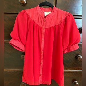 Maeve by Anthropologie Lavoie Red Button Down Blouse Size 4